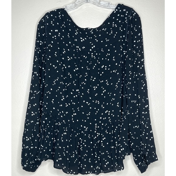 ANTHROPOLOGIE Maeve Black White Square Print Peplum Boho Peasant Top Size L‎ - Picture 3 of 7